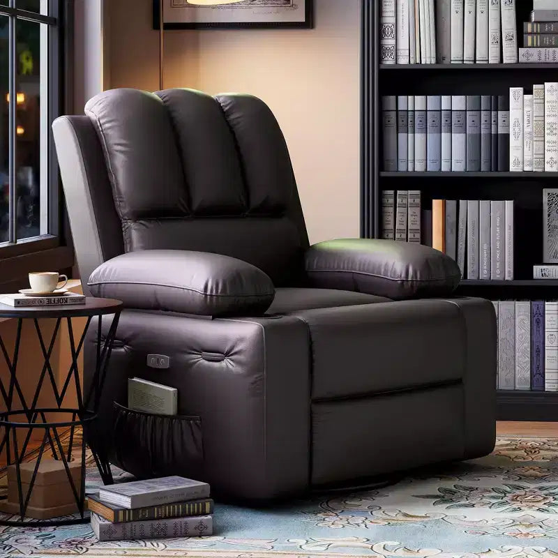 Sillón Reclinable de Masaje para Adultos, Mecedora Giratoria con Calefacción, Cuero PU, Control Remoto, Portavasos, Bolsillo Lateral, Sillón Reclinable Ancho para Sala de Estar, Dormitorio