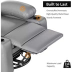 Sillón Reclinable de Masaje para Adultos, Mecedora Giratoria con Calefacción, Cuero PU, Control Remoto, Portavasos, Bolsillo Lateral, Sillón Reclinable Ancho para Sala de Estar, Dormitorio