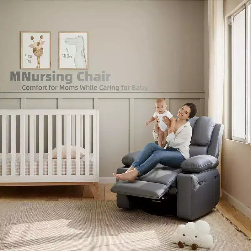 Sillón Reclinable de Masaje para Adultos, Mecedora Giratoria con Calefacción, Cuero PU, Control Remoto, Portavasos, Bolsillo Lateral, Sillón Reclinable Ancho para Sala de Estar, Dormitorio