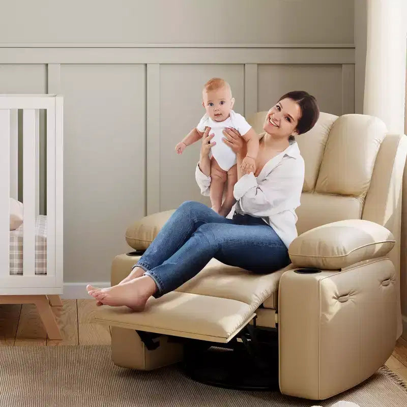 Sillón Reclinable de Masaje para Adultos, Mecedora Giratoria con Calefacción, Cuero PU, Control Remoto, Portavasos, Bolsillo Lateral, Sillón Reclinable Ancho para Sala de Estar, Dormitorio