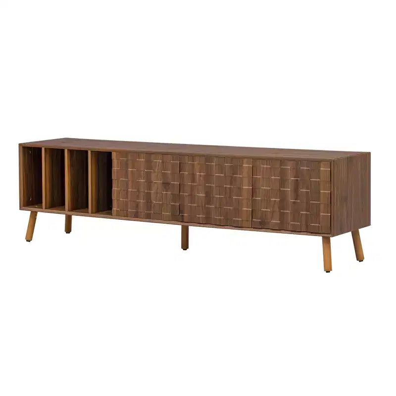 Mueble de TV Clihome de 70 pulgadas, estilo moderno de mediados de siglo, mesa consola multimedia para televisores de hasta 80 pulgadas, centro de entretenimiento con 5 patas de madera maciza para sala de estar