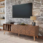 Mueble de TV Clihome de 70 pulgadas, estilo moderno de mediados de siglo, mesa consola multimedia para televisores de hasta 80 pulgadas, centro de entretenimiento con 5 patas de madera maciza para sala de estar