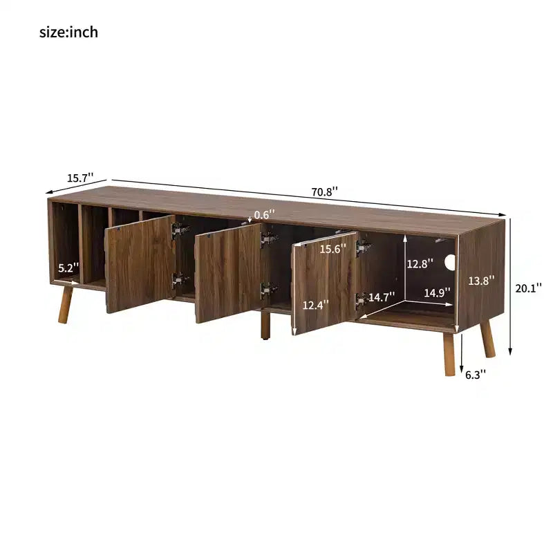 Mueble de TV Clihome de 70 pulgadas, estilo moderno de mediados de siglo, mesa consola multimedia para televisores de hasta 80 pulgadas, centro de entretenimiento con 5 patas de madera maciza para sala de estar