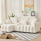 MAYEERTY Sofá esquinero de tela de piel sintética de alta calidad, 92 pulgadas, con mesa de centro y consola central para sala de estar y apartamentos, color blanco