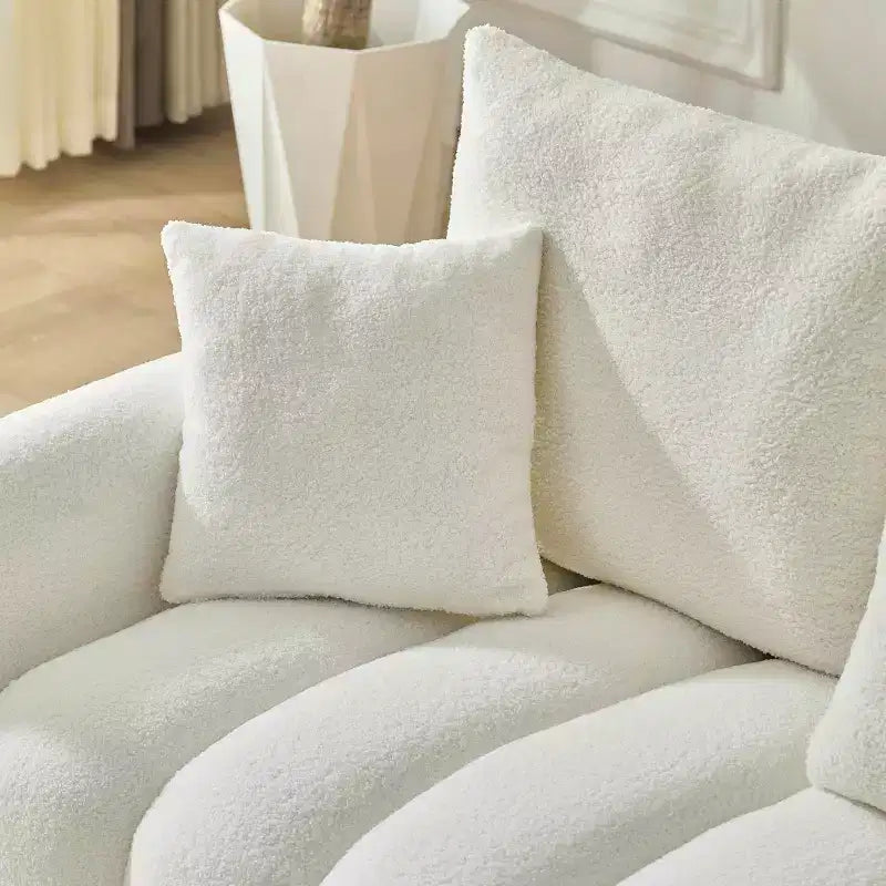 MAYEERTY Sofá esquinero de tela de piel sintética de alta calidad, 92 pulgadas, con mesa de centro y consola central para sala de estar y apartamentos, color blanco