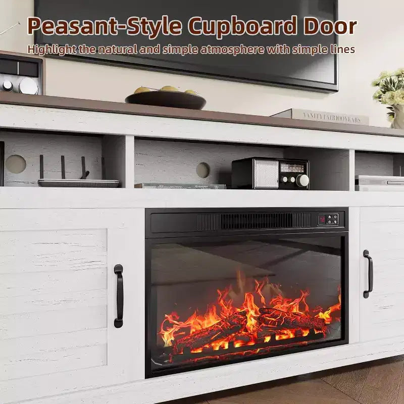 Mueble para TV con chimenea de 63 pulgadas, centro de entretenimiento con chimenea, mueble para TV de estilo rústico con puertas de armario, para sala de estar, dormitorio