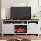 Mueble para TV con chimenea de 63 pulgadas, centro de entretenimiento con chimenea, mueble para TV de estilo rústico con puertas de armario, para sala de estar, dormitorio