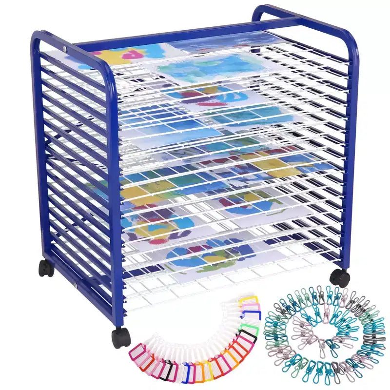 Mobile Art Drying Rack for Hanging Paintings, Suitable for Classrooms and Art Studios, Practical Heavy-Duty Storage Rack Equipped with Multiple Trays