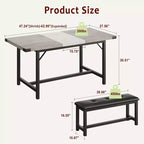 Juego de mesa de comedor de 3 piezas para 4-6 personas, mesa de cocina extensible de 160 cm y juego de bancos con estructura de metal, 2 bancos tapizados, gris retro