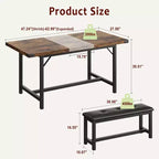 Juego de mesa de comedor de 3 piezas para 4-6 personas, mesa de cocina extensible de 160 cm y juego de bancos con estructura de metal, 2 bancos tapizados, gris retro