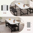 Juego de mesa de comedor de 3 piezas para 4-6 personas, mesa de cocina extensible de 160 cm y juego de bancos con estructura de metal, 2 bancos tapizados, gris retro