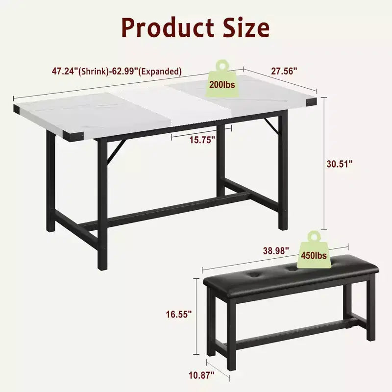 Juego de mesa de comedor de 3 piezas para 4-6 personas, mesa de cocina extensible de 160 cm y juego de bancos con estructura de metal, 2 bancos tapizados, gris retro
