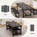 Juego de mesa de comedor de 3 piezas para 4-6 personas, mesa de cocina extensible de 160 cm y juego de bancos con estructura de metal, 2 bancos tapizados, gris retro