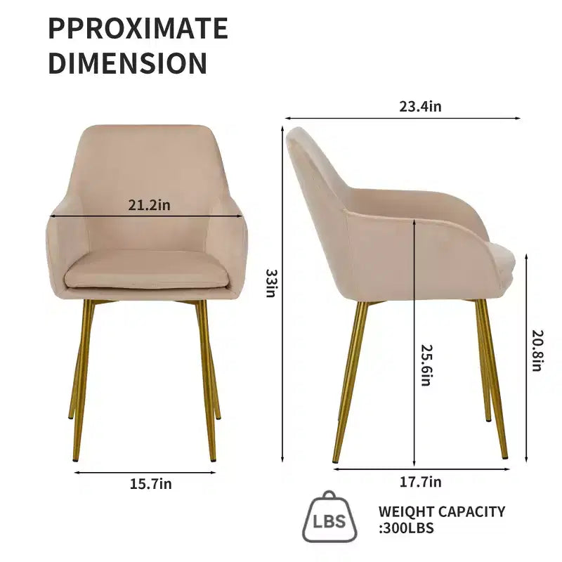 GDFStudio Vesper Sillas de comedor modernas tapizadas en terciopelo con patas de metal dorado (juego de 2)