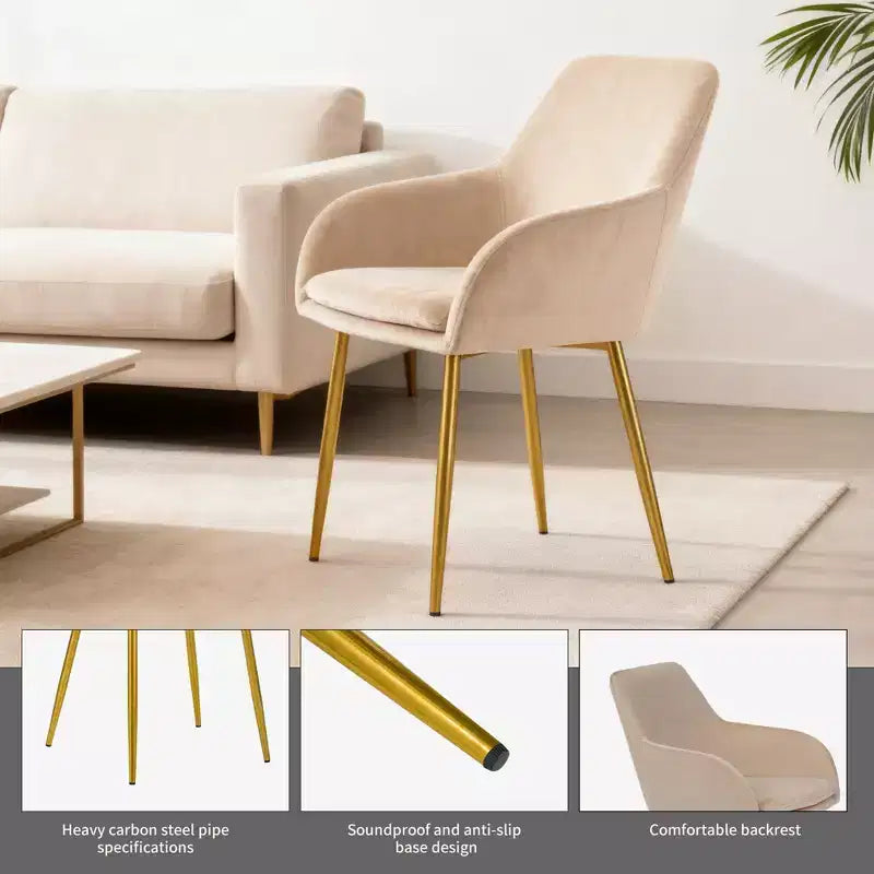 GDFStudio Vesper Sillas de comedor modernas tapizadas en terciopelo con patas de metal dorado (juego de 2)