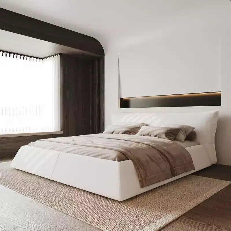 Cama de plataforma tapizada tamaño King Whisen, armazón de cama de metal y madera maciza con cabecera de terciopelo con forma especial
