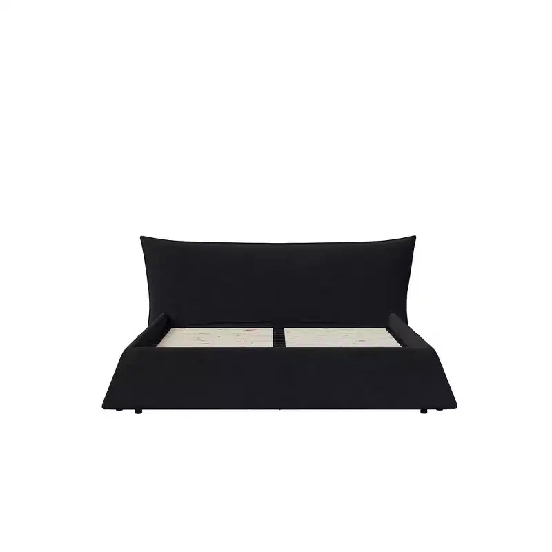 Cama de plataforma tapizada tamaño King Whisen, armazón de cama de metal y madera maciza con cabecera de terciopelo con forma especial
