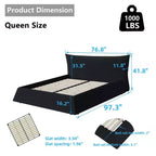 Cama de plataforma tapizada tamaño King Whisen, armazón de cama de metal y madera maciza con cabecera de terciopelo con forma especial