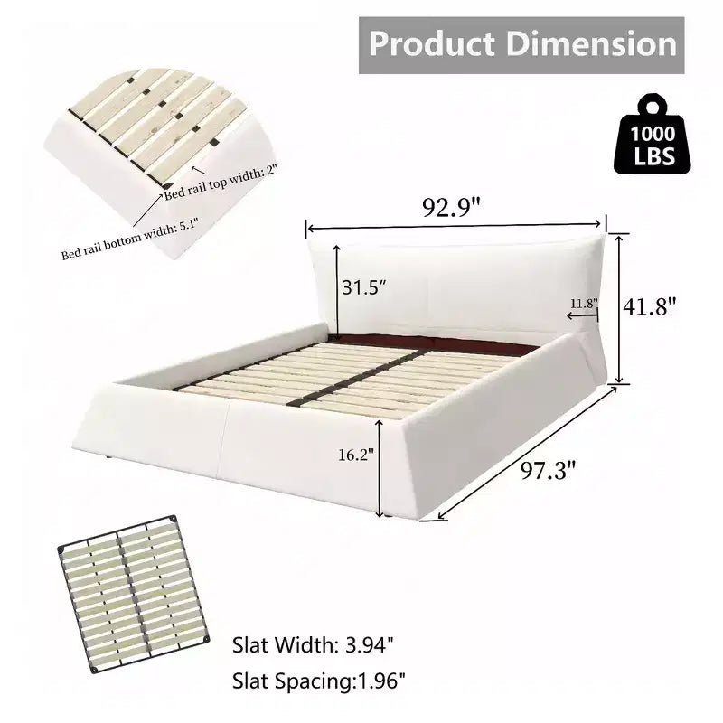 Cama de plataforma tapizada tamaño King Whisen, armazón de cama de metal y madera maciza con cabecera de terciopelo con forma especial