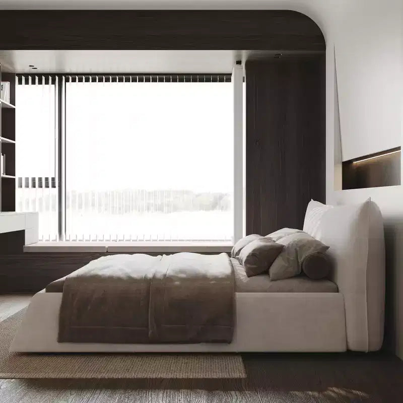 Cama de plataforma tapizada tamaño King Whisen, armazón de cama de metal y madera maciza con cabecera de terciopelo con forma especial
