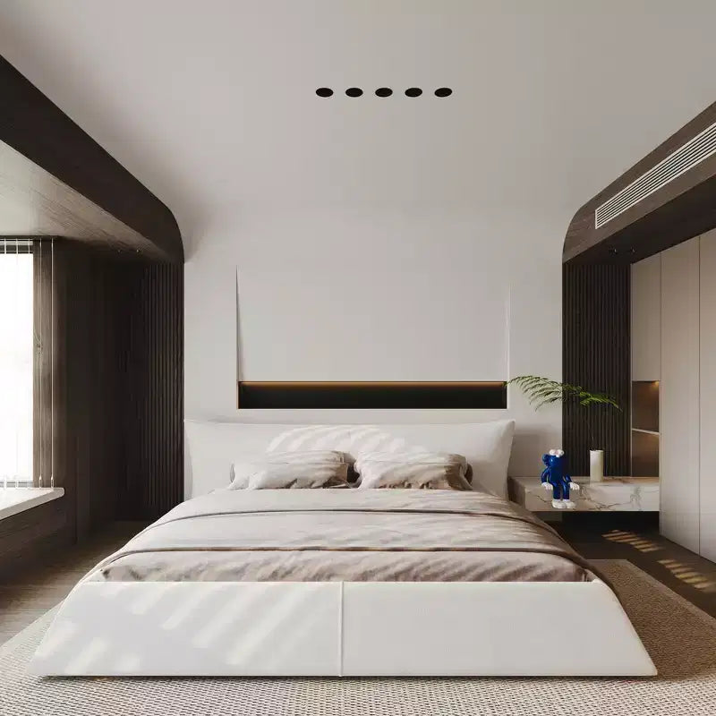 Cama de plataforma tapizada tamaño King Whisen, armazón de cama de metal y madera maciza con cabecera de terciopelo con forma especial