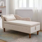 MAYEERTY Tumbona de terciopelo, almohada de almacenamiento, ribete de tachuelas, brazo enrollado, sala de estar, dormitorio, oficina, beige