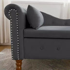 MAYEERTY Tumbona de terciopelo, almohada de almacenamiento, ribete de tachuelas, brazo enrollado, sala de estar, dormitorio, oficina, beige