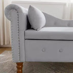 MAYEERTY Tumbona de terciopelo, almohada de almacenamiento, ribete de tachuelas, brazo enrollado, sala de estar, dormitorio, oficina, beige