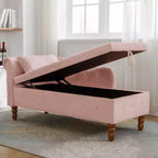 MAYEERTY Tumbona de terciopelo, almohada de almacenamiento, ribete de tachuelas, brazo enrollado, sala de estar, dormitorio, oficina, beige
