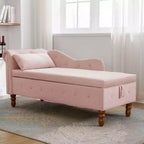 MAYEERTY Tumbona de terciopelo, almohada de almacenamiento, ribete de tachuelas, brazo enrollado, sala de estar, dormitorio, oficina, beige