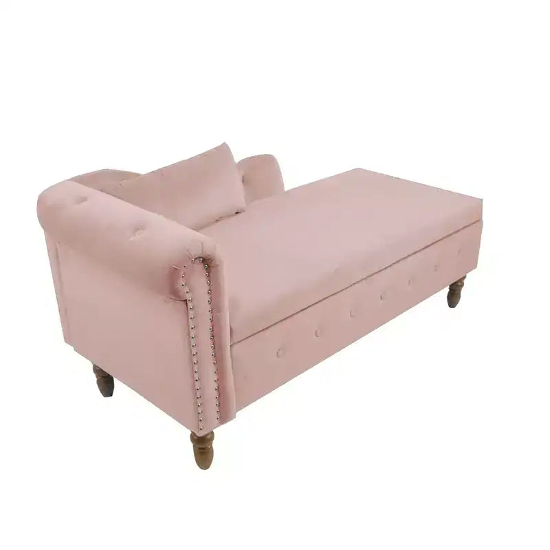 MAYEERTY Tumbona de terciopelo, almohada de almacenamiento, ribete de tachuelas, brazo enrollado, sala de estar, dormitorio, oficina, beige