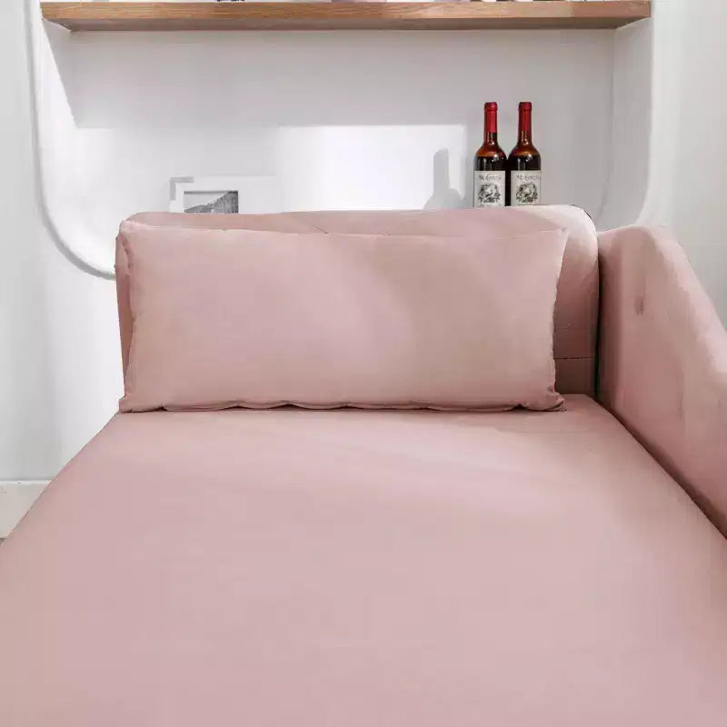 MAYEERTY Tumbona de terciopelo, almohada de almacenamiento, ribete de tachuelas, brazo enrollado, sala de estar, dormitorio, oficina, beige