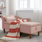 MAYEERTY Tumbona de terciopelo, almohada de almacenamiento, ribete de tachuelas, brazo enrollado, sala de estar, dormitorio, oficina, beige