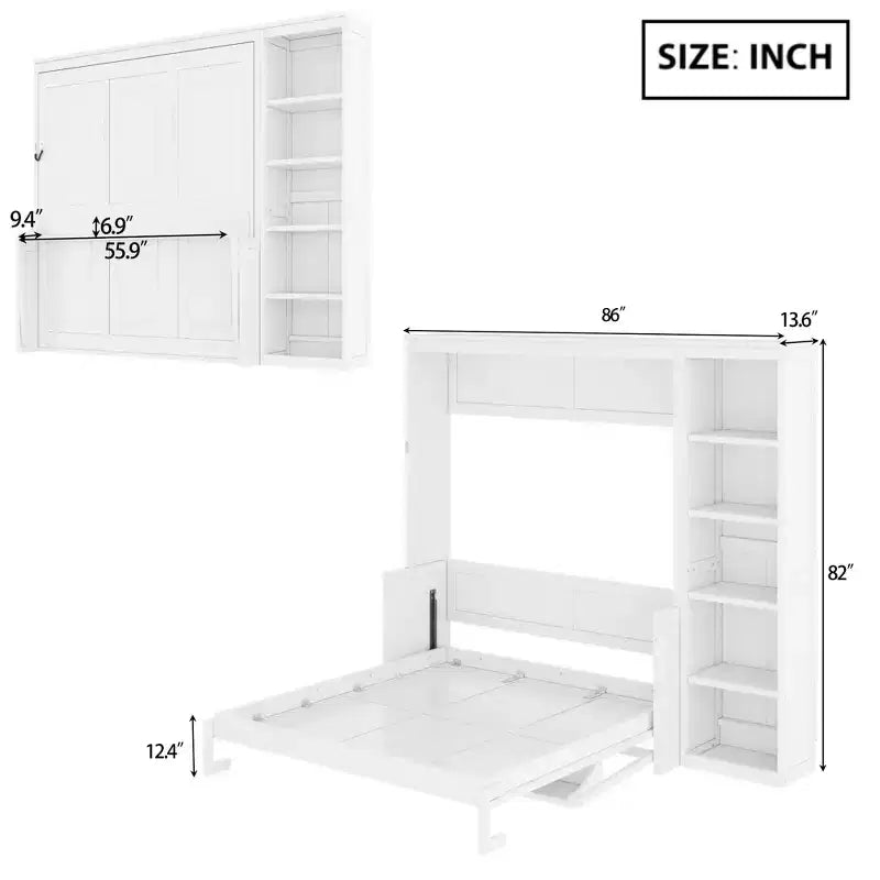 Cama de pared de madera de pino macizo con escritorio y estantería que ahorra espacio, modelo Ruby de GDFStudio