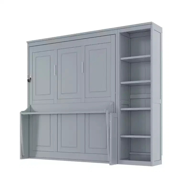 Cama de pared de madera de pino macizo con escritorio y estantería que ahorra espacio, modelo Ruby de GDFStudio