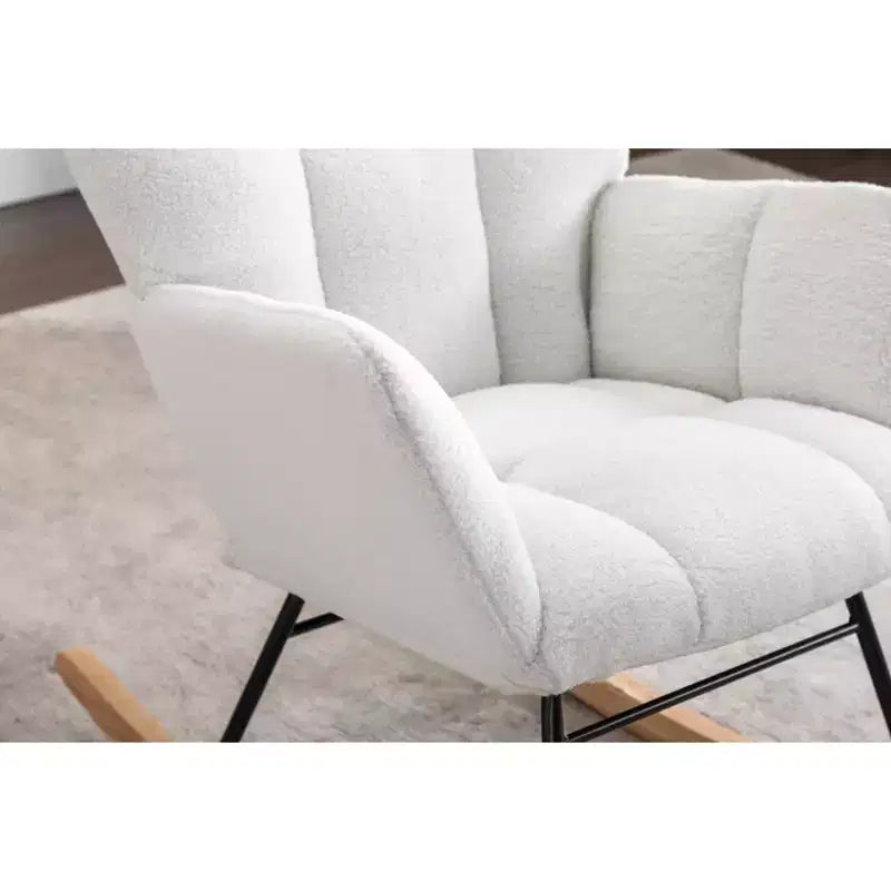 MAYEERTY Sillón Mecedora Tapizado de Tela de Peluche, para Interiores, Sala de Estar, Color Marfil