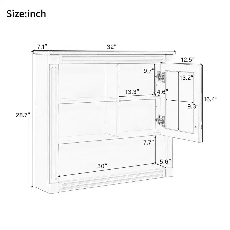 Botiquín de MDF rectangular FAMYYT de 32 pulg. de ancho x 28 pulg. de alto con espejo, 5 estantes extraíbles y bisagras de cierre suave