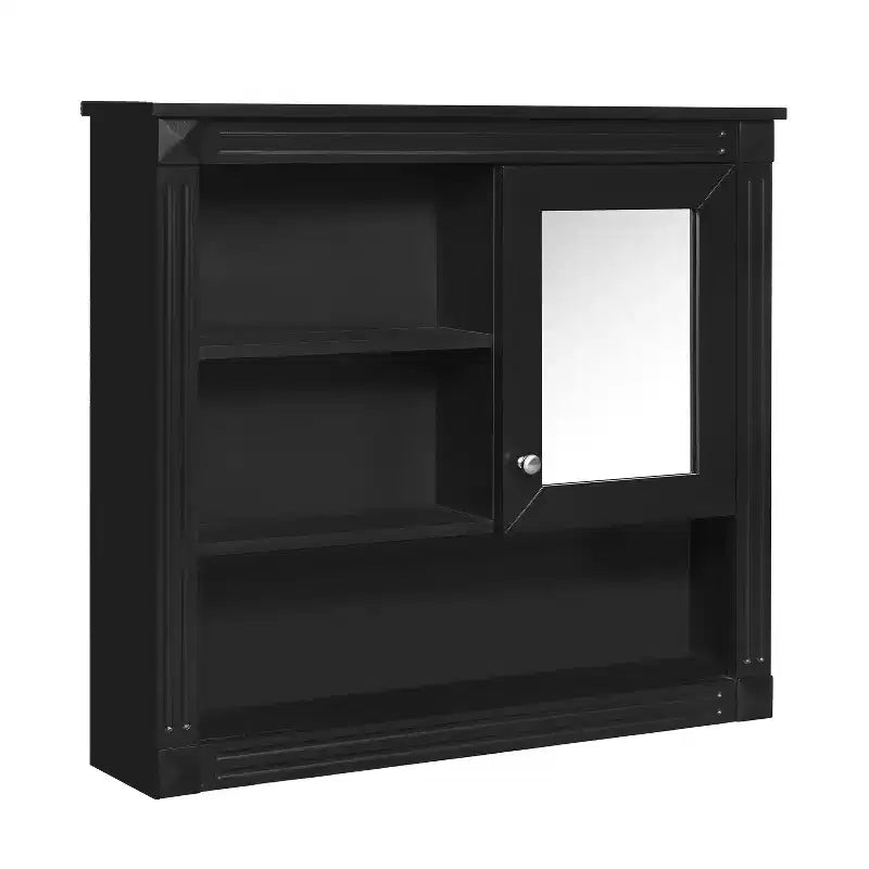 Botiquín de MDF rectangular FAMYYT de 32 pulg. de ancho x 28 pulg. de alto con espejo, 5 estantes extraíbles y bisagras de cierre suave