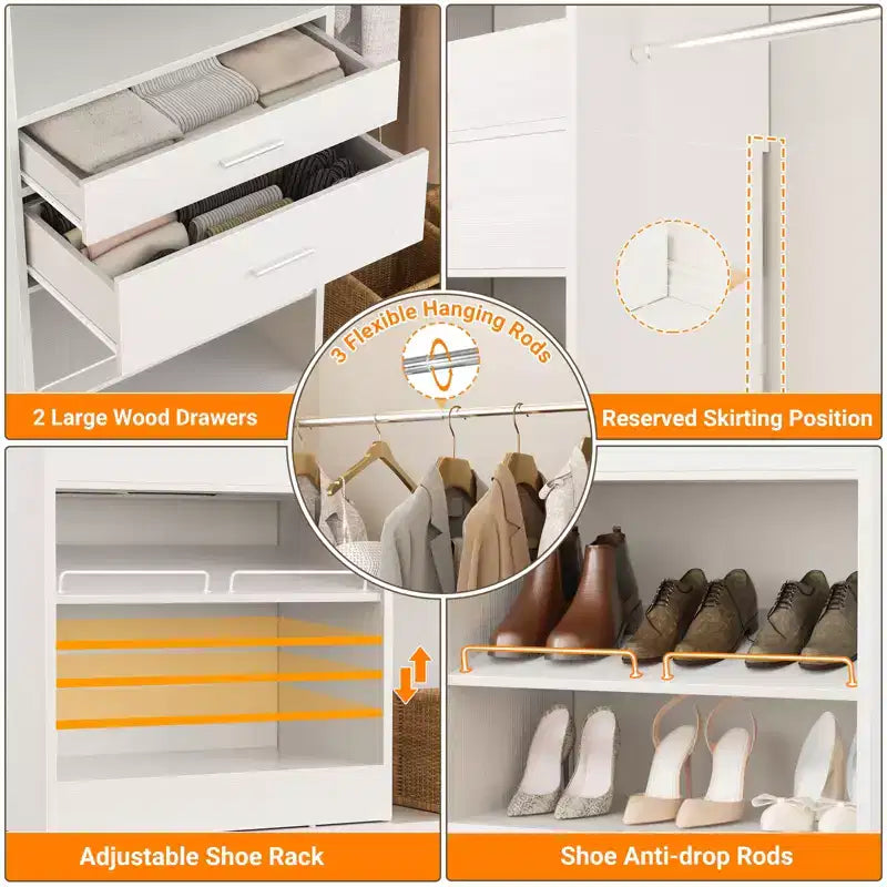 Sistema de Armario Besiost con 2 Cajones de Madera y Zapatero Ajustable