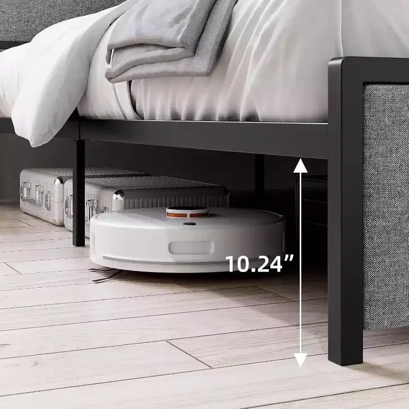 Estructura de Cama King Size con 2 Cajones de Almacenamiento y Puertos USB, Cama Moderna Tipo Plataforma con Cabecero Tapizado con Estante, Robusta, Silenciosa, Gris
