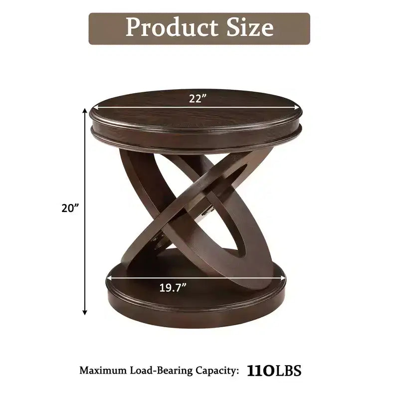 Mesa auxiliar redonda Luxystar Retro de madera con base en forma de X para comedor o sala de estar, Espresso