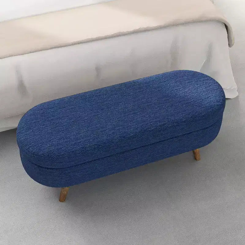 TUYOHW 43.5 Banco Otomano Ovalado de Almacenamiento de Tela, Banco de Almacenamiento Tapizado con Patas de Madera de Caucho, Otomana Reposapiés para Sala de Estar, Dormitorio, Entrada