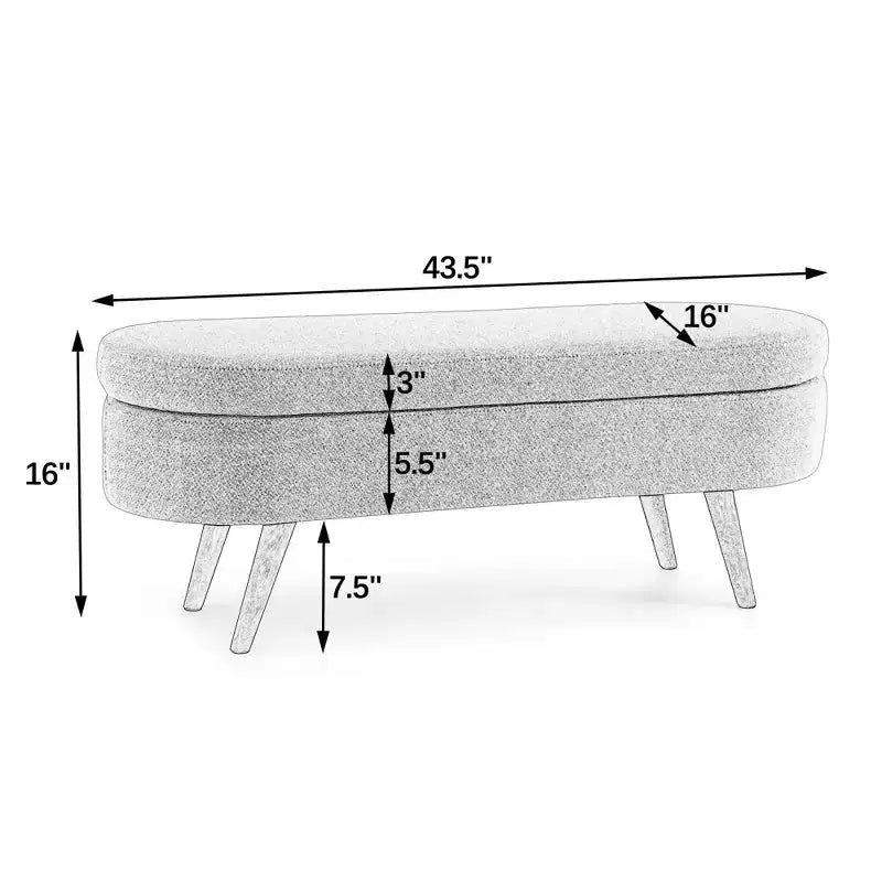 TUYOHW 43.5 Banco Otomano Ovalado de Almacenamiento de Tela, Banco de Almacenamiento Tapizado con Patas de Madera de Caucho, Otomana Reposapiés para Sala de Estar, Dormitorio, Entrada