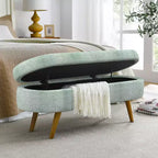 TUYOHW 43.5 Banco Otomano Ovalado de Almacenamiento de Tela, Banco de Almacenamiento Tapizado con Patas de Madera de Caucho, Otomana Reposapiés para Sala de Estar, Dormitorio, Entrada