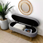 TUYOHW 43.5 Banco Otomano Ovalado de Almacenamiento de Tela, Banco de Almacenamiento Tapizado con Patas de Madera de Caucho, Otomana Reposapiés para Sala de Estar, Dormitorio, Entrada