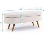 TUYOHW 43.5 Banco Otomano Ovalado de Almacenamiento de Tela, Banco de Almacenamiento Tapizado con Patas de Madera de Caucho, Otomana Reposapiés para Sala de Estar, Dormitorio, Entrada