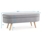 TUYOHW 43.5 Banco Otomano Ovalado de Almacenamiento de Tela, Banco de Almacenamiento Tapizado con Patas de Madera de Caucho, Otomana Reposapiés para Sala de Estar, Dormitorio, Entrada