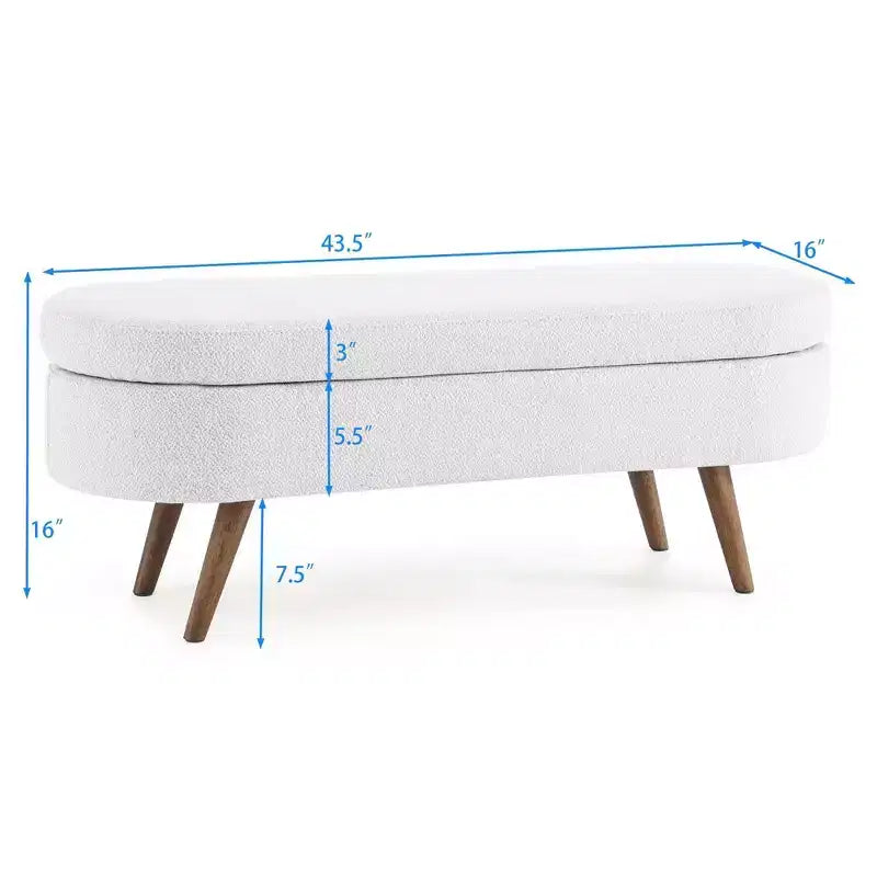 TUYOHW 43.5 Banco Otomano Ovalado de Almacenamiento de Tela, Banco de Almacenamiento Tapizado con Patas de Madera de Caucho, Otomana Reposapiés para Sala de Estar, Dormitorio, Entrada