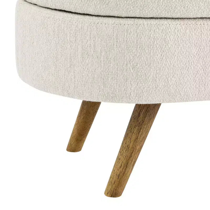 TUYOHW 43.5 Banco Otomano Ovalado de Almacenamiento de Tela, Banco de Almacenamiento Tapizado con Patas de Madera de Caucho, Otomana Reposapiés para Sala de Estar, Dormitorio, Entrada