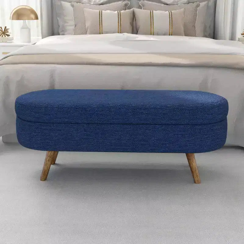 TUYOHW 43.5 Banco Otomano Ovalado de Almacenamiento de Tela, Banco de Almacenamiento Tapizado con Patas de Madera de Caucho, Otomana Reposapiés para Sala de Estar, Dormitorio, Entrada